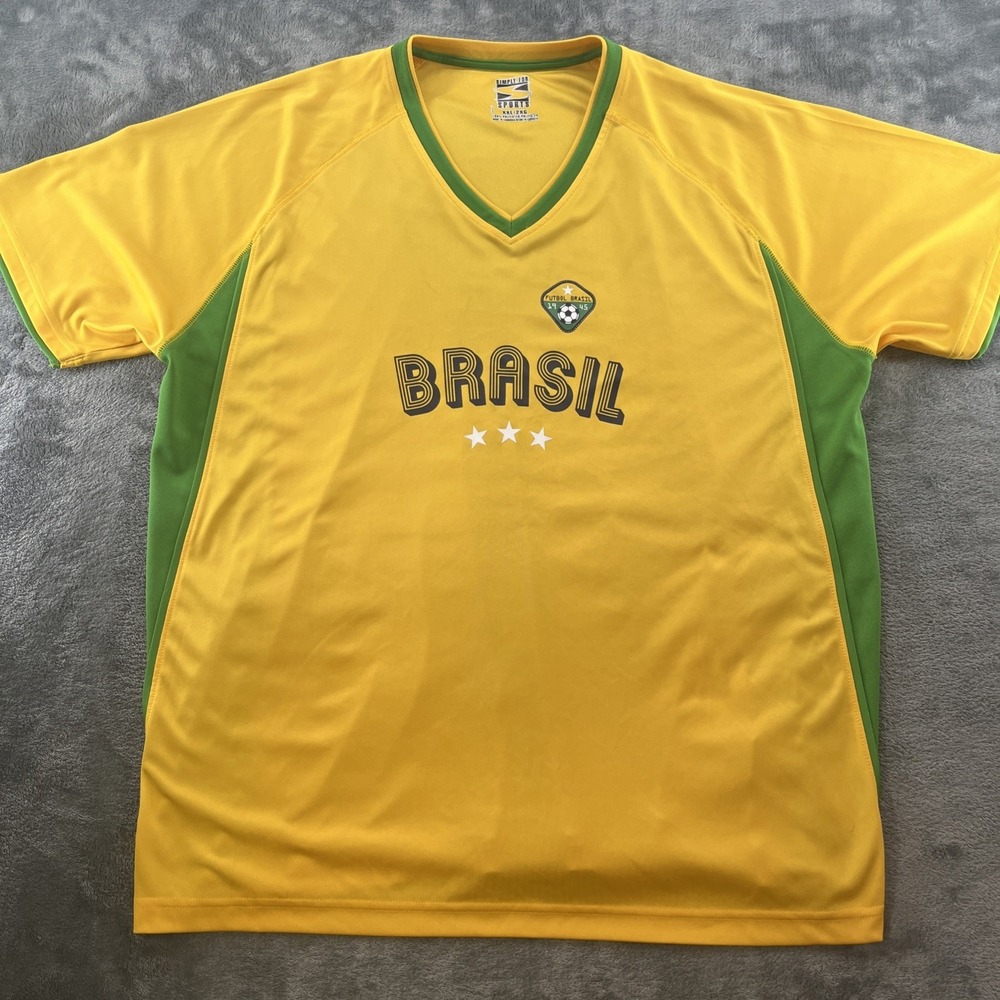 Brazil National Team Style Fan Jersey Simply for Sports Yellow V-Neck Size XXL